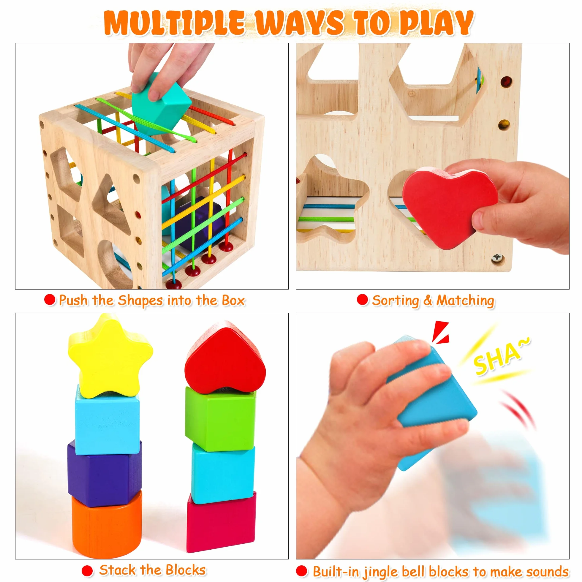 Jeu de tri Montessori Cube à emboîter à partir de 1 an, Cube de motricité avec 8 Cubes à emboîter, Jouets en Bois pour Enfants à partir de 1 2 3 Ans