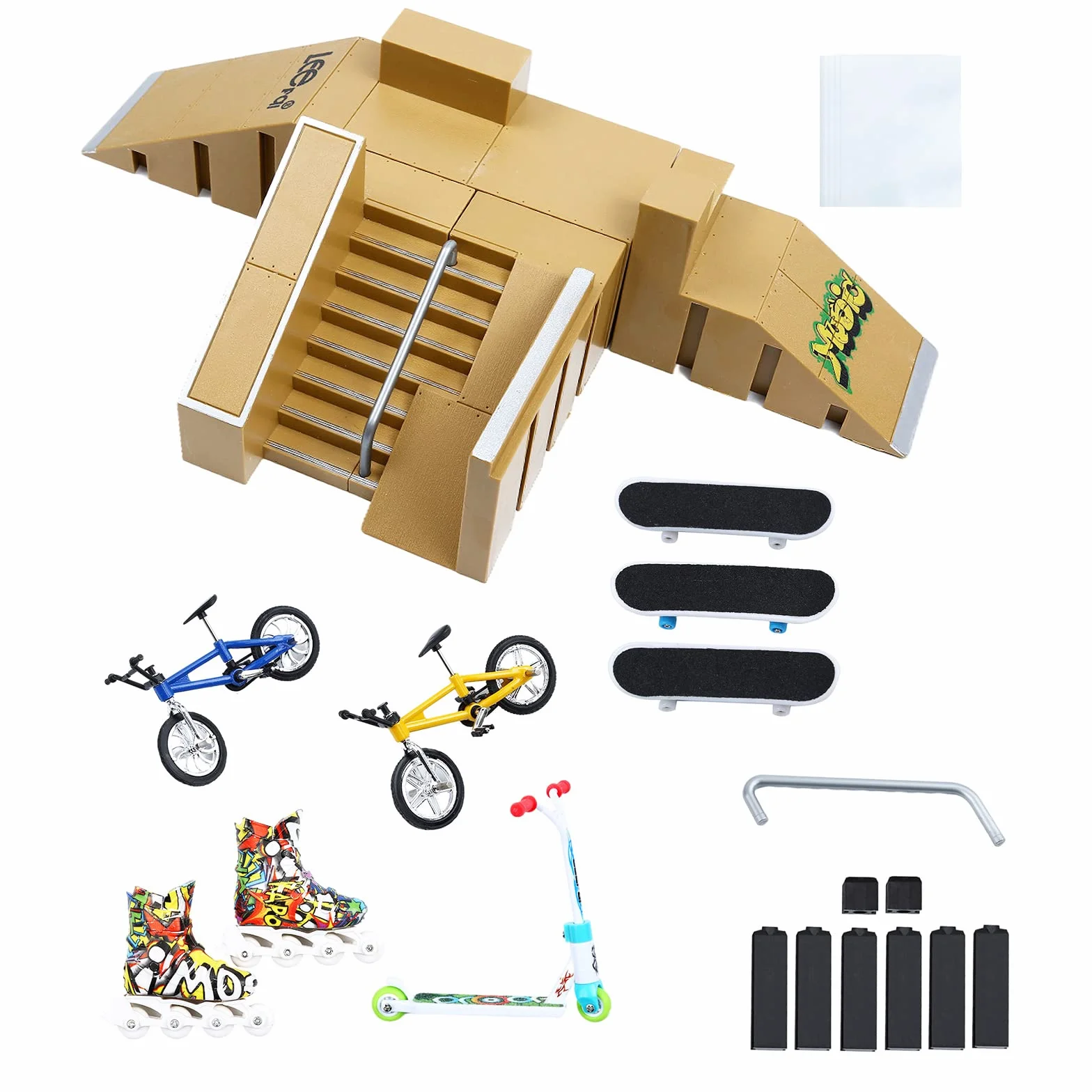 Kit de Skate Parc pour Skateboard, Rampe de Doigt, kit d'entraînement avec 3 Doigts, Outil de Rechange pour vélo à 2 Doigts