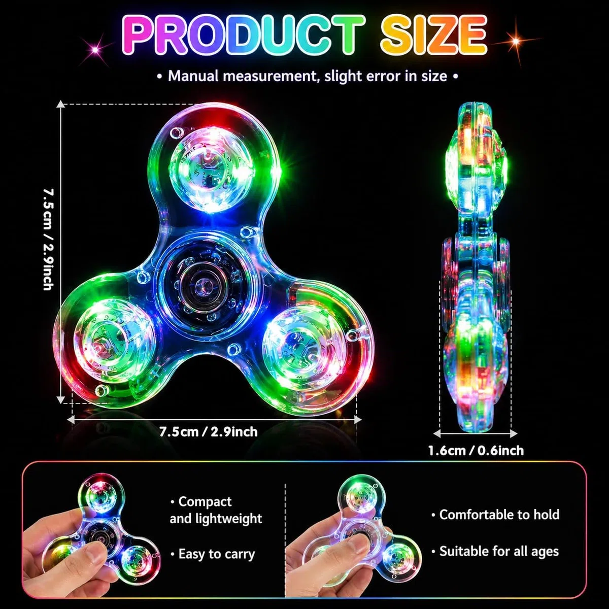 Gigilli Fidget Spinner Lot de 6, Fête de La Saint Valentin Favors LED Fidget Spinner Jouets pour Enfants, Soulagement du Stress Jouets Sensoriels, Sac de Fête de Pâques Remplisseurs Cadeau.