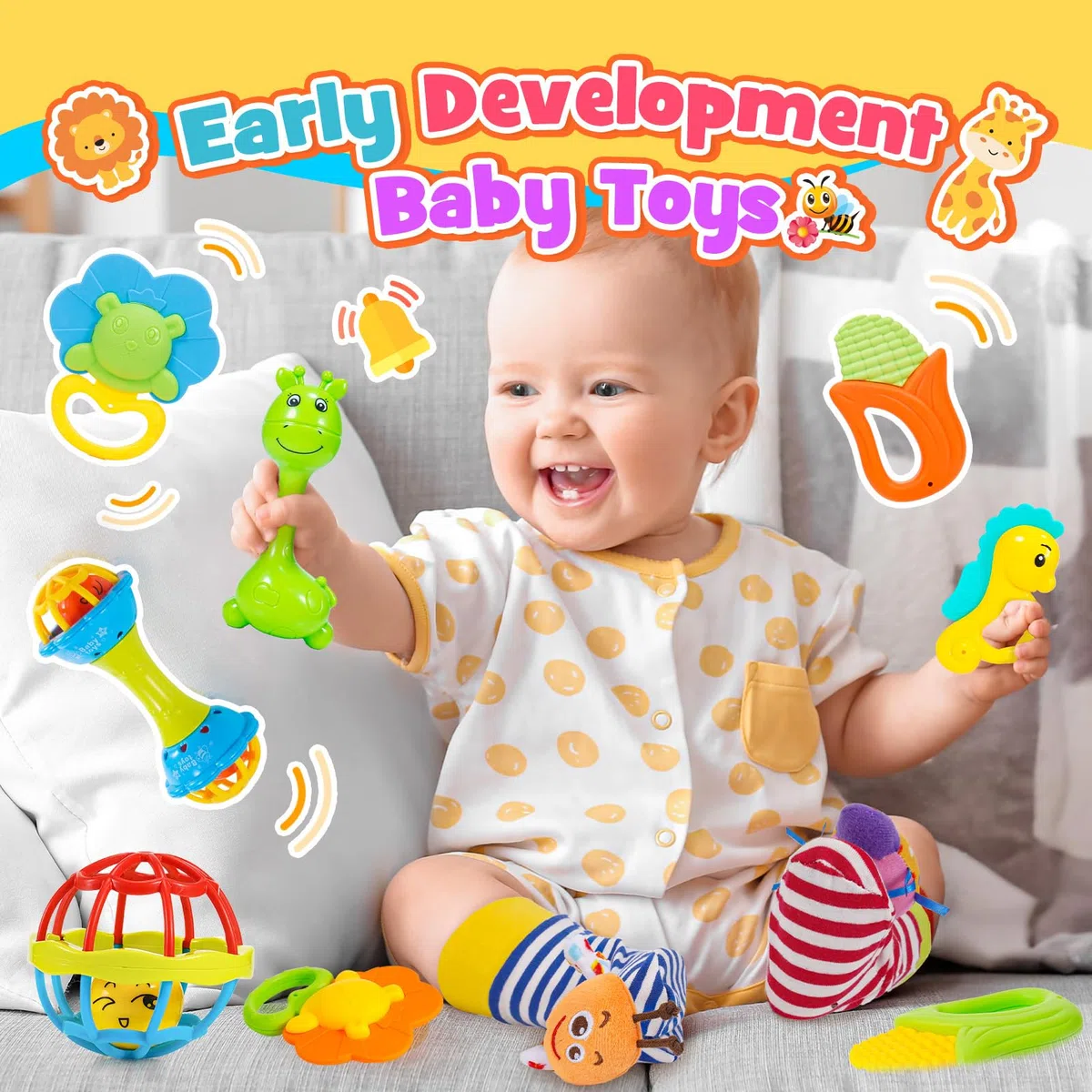 Hochet Bebe 0 3 6 9 12 Mois, Jouet Bebe 0-12 Mois Jeux Eveil Bebe 0 3 6 Mois Jouet Bébé Cadeau 0-6-12 Mois Fille Garçon Jeux Bebe 0-9 Mois Jouet Nouveau Né Garçon Fille Montessori Jeux Bébé
