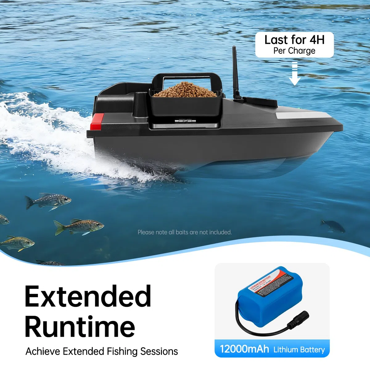 GPS Bateau à appâts 500M, bateau amorceur avec télécommande, bateau de pêche avec 3 boîtes à appâts, batterie 12000mAh, télécommande pour la pêche, bateau amorceur sans fil, pêche nocturne