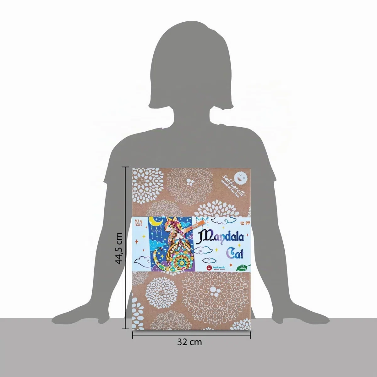 Sabbiarelli Sand-it For Fun – Maxi Set Mandala Chat 12-99 | Kit de Sand Art 100% Made in Italy avec Sable Coloré, 1 Poster Adhésif et Accessoires | Hobby Créatif Relaxant