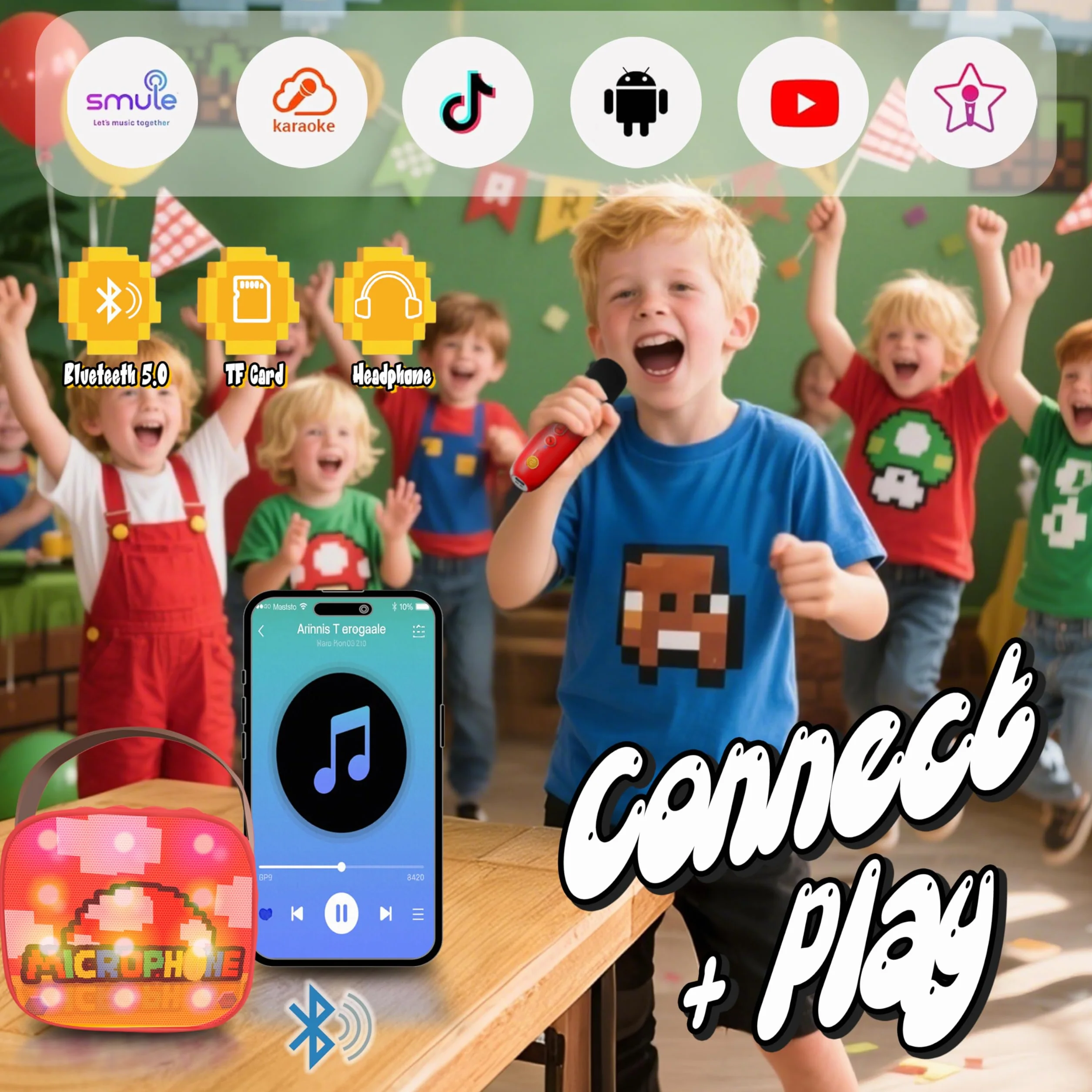 Super Bro Jouets Musicaux pour Enfants, Micro Karaoke Enfant avec 2 Micro sans Fil Bluetooth, Micro Enfant pour Chanter Enceinte Karaoké Enfant Cadeau Garçon Fille 3-10 Ans