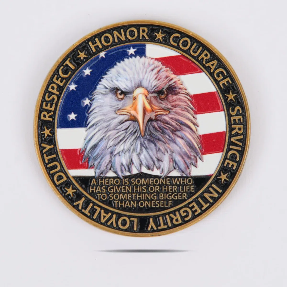 Pièce de monnaie couleur 3D du défi des vétérans américains – Jeton d'appréciation militaire double face pour l'honneur et le courage, 4,9 cm en alliage de zinc