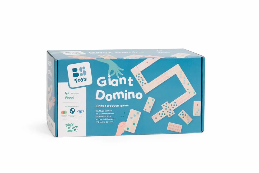 BS Toys Dominos En Bois De Couleur GA278 - Jeu De Dominos En Bois - Jeu D'Intérieur Et D'Extérieur - Jeu En Bois Pour Enfants - Dominos Extra-Large - 28 Pièces - 18 X 7,5 X 1,5 cm