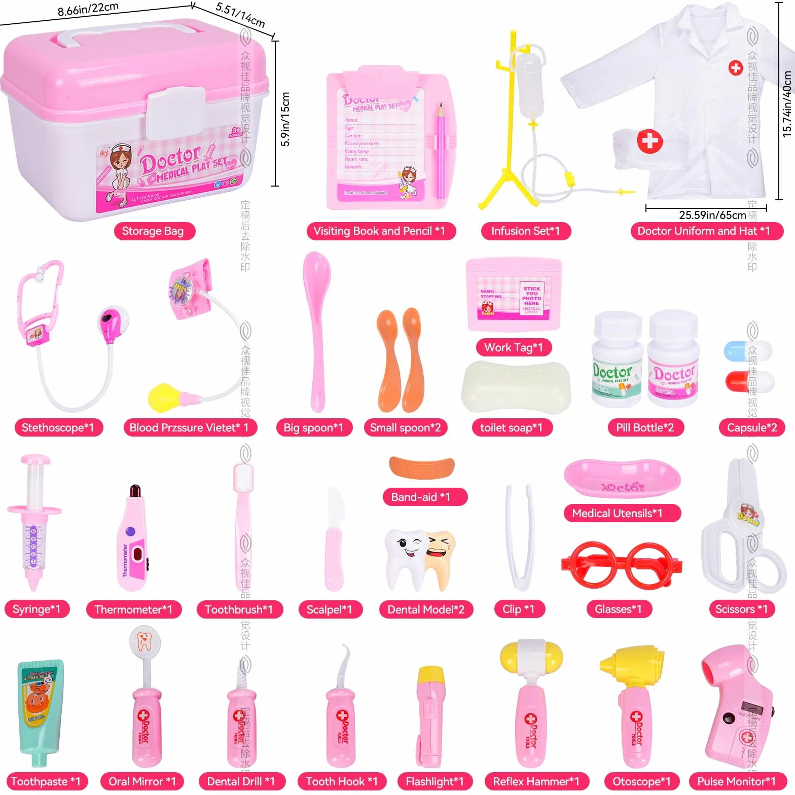 Malette Docteur Enfant,Kit de Médecin Jouets,Kit de Médecin Déguisement de Docteur Enfant,Trousse Docteur,Jeu d’Imitation,Cadeau pour Enfants Garcons Filles,Lumières et Sons