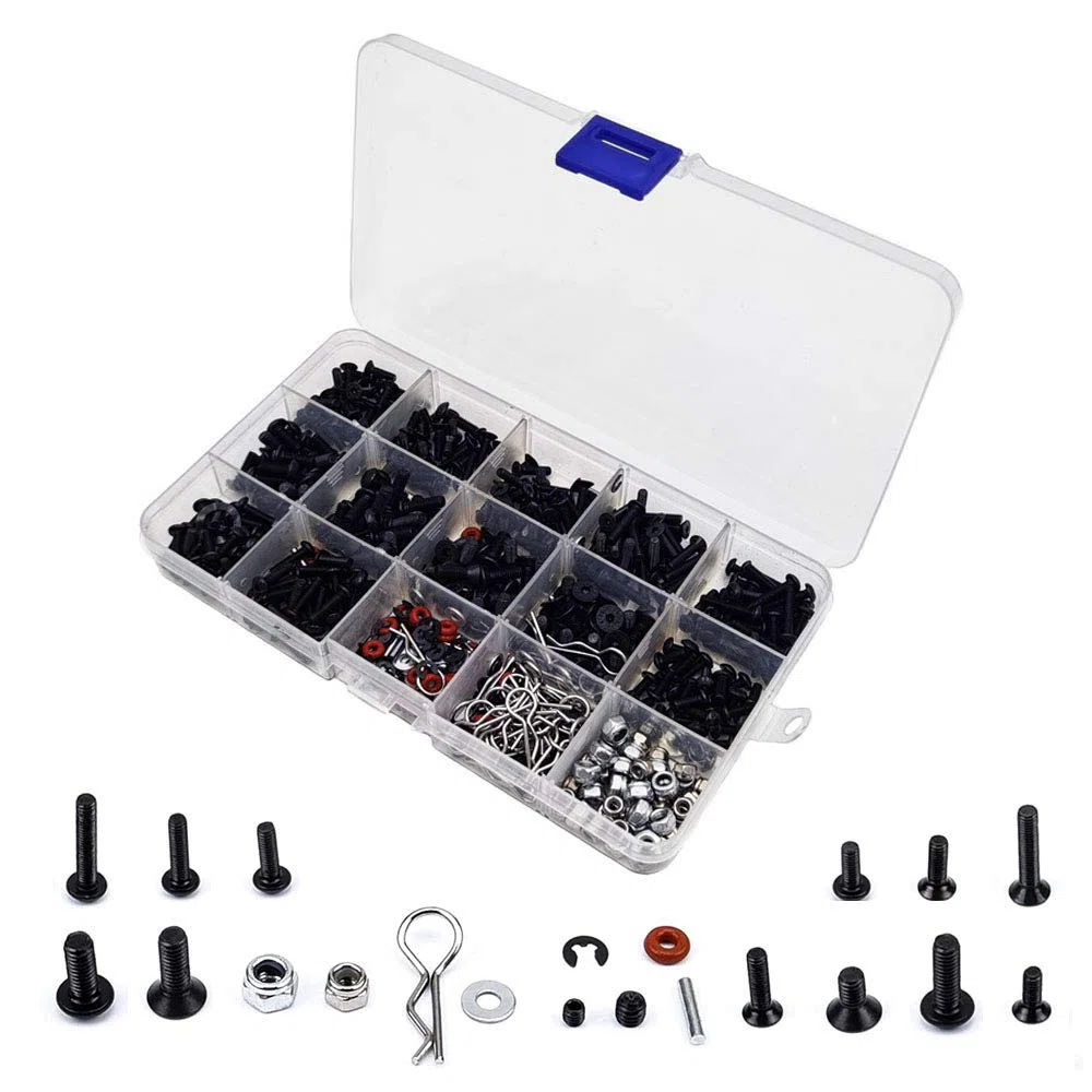 500 pièces Kits de vis de Voiture RC M3 / M4 / E Boucle/Boucle de Coque/écrous de vis/vis hexagonales/Bouchons Kit d'outils de réparation RC pour Voitures RC à l'échelle HSP/Wltoys