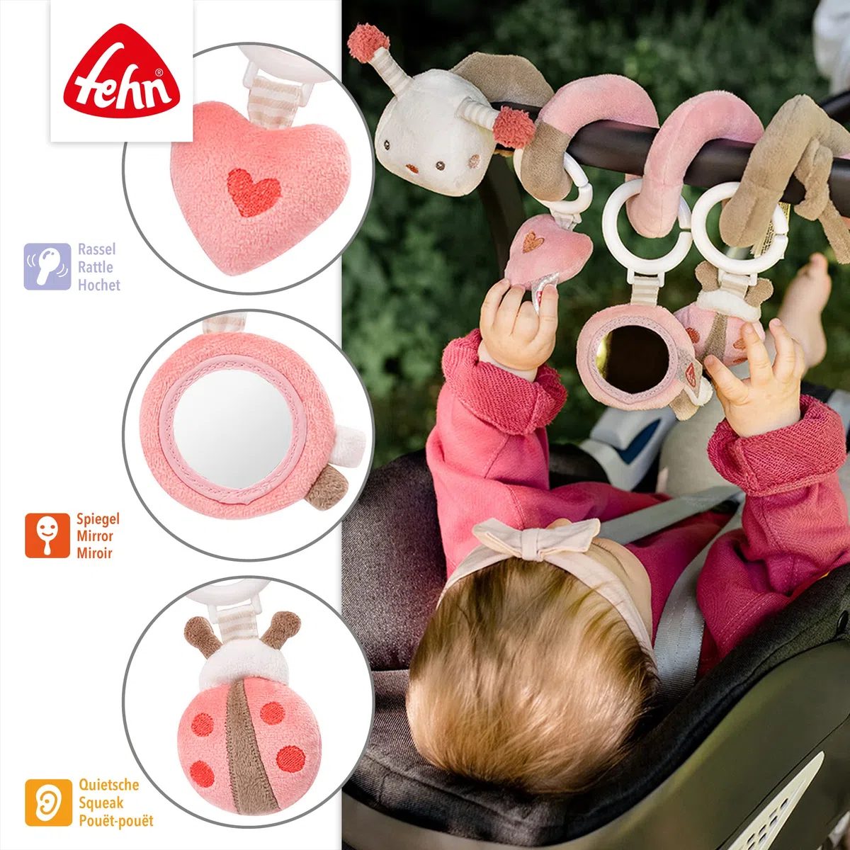 Fehn Spirale d'Activités abeille - pour Saisir et Palper - pour le lit, le parc, la coque et le siège auto - pour bébés et jeunes enfants à partir de 0 mois