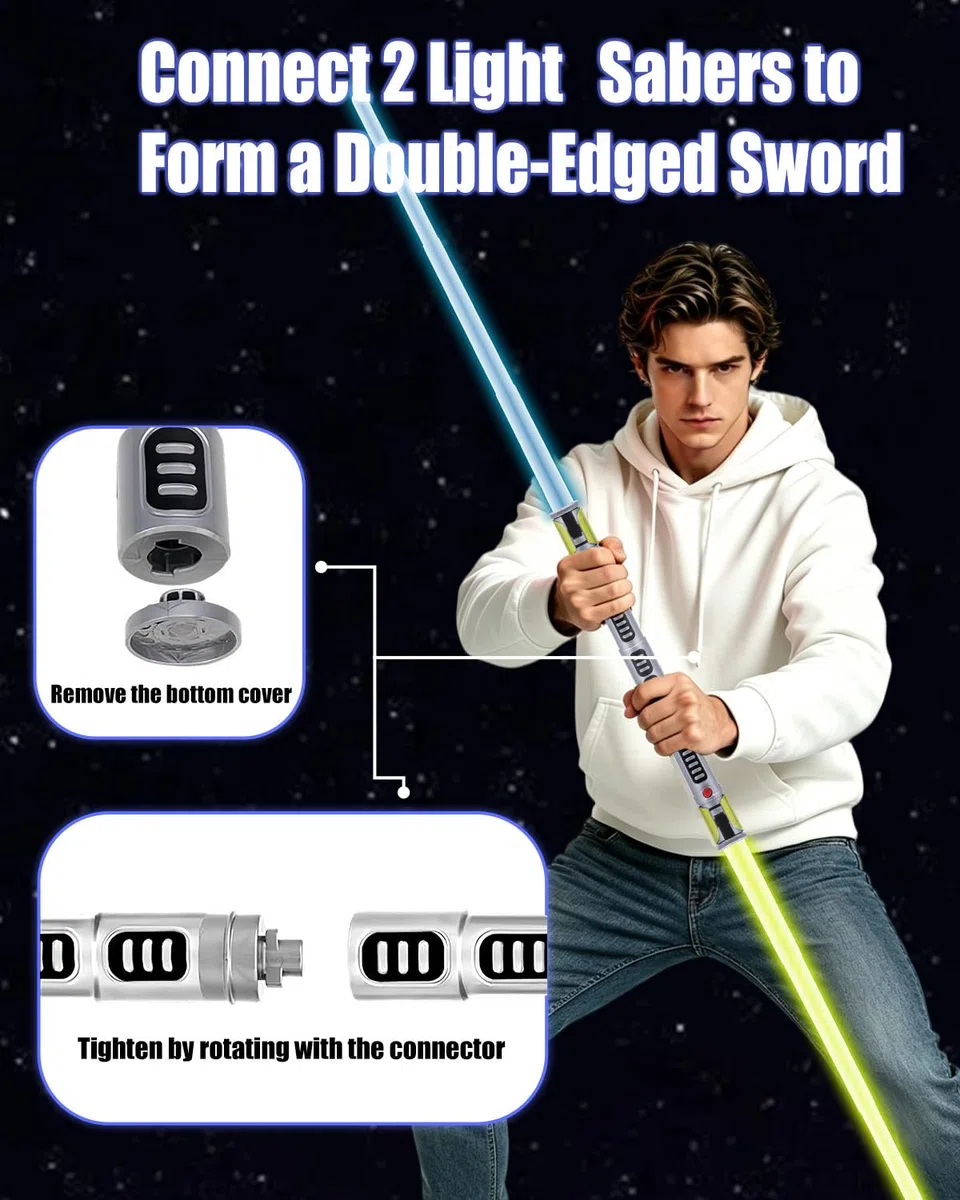 Lot de 4 sabres lumineux à DEL extensibles avec son FX (sensible au mouvement), 7 couleurs, jouet d'épée de combat galaxie pour enfants, cadeau d'Halloween, de Noël ou d'anniversaire