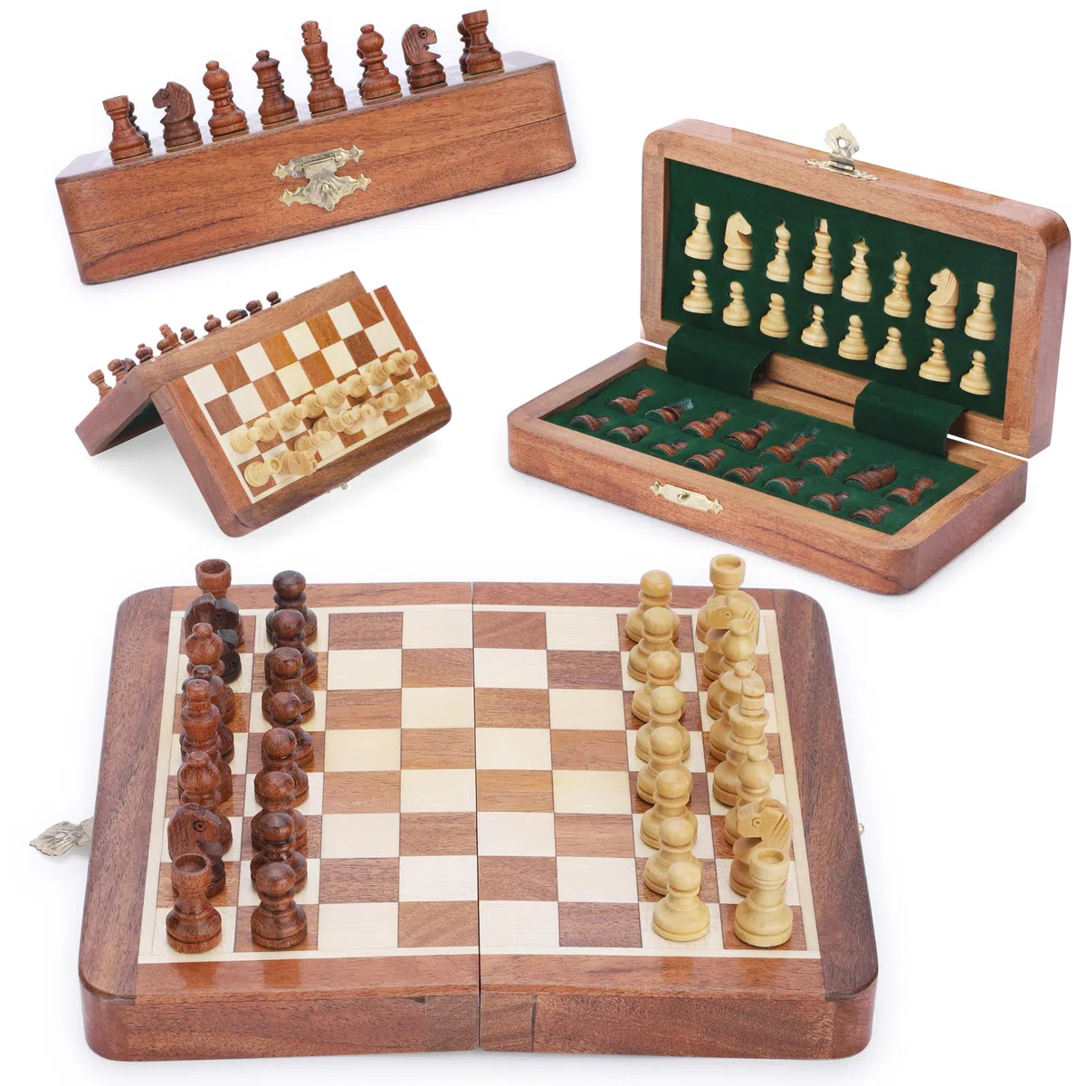 Ajuny Jeu d'échecs Magnétique en Bois avec Pièces d'échecs Puzzle avec Pièces Faites à la Main pour Tournoi Professionnel Débutant Jeu d'échecs de Voyage Pliable Portable pour Adultes et Enfants