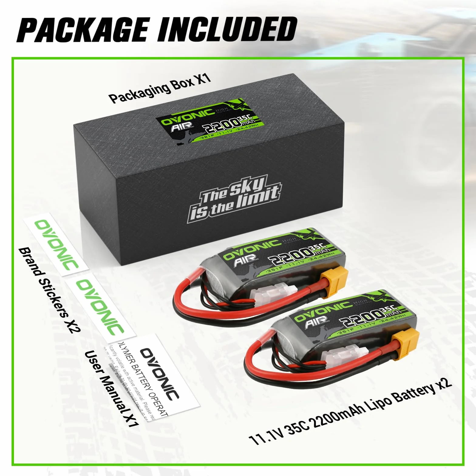 OVONIC Lipo Batterie 3s 35C 2200mAh 11.1V Batterie Courte avec Décans pour RC Voiture Bateau Camion Heli Avion Quadcopter Multi-Moteur Hélicoptère DIY Hobby (2pcs)