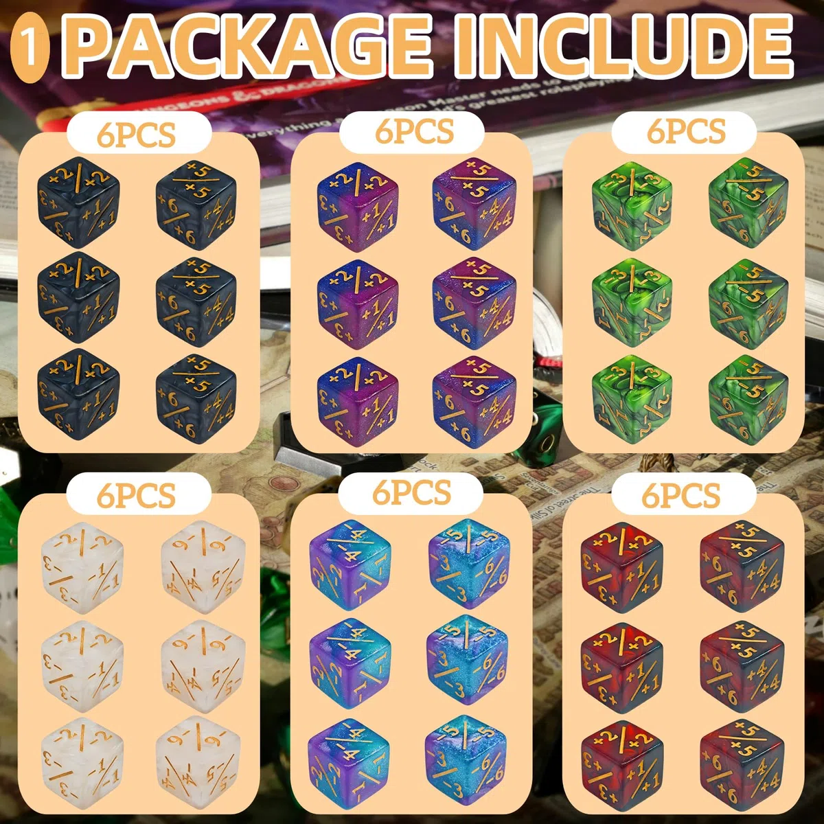 Lot de 90 dés compteurs MTG - Compteurs de compétences, -1/+1, Vie et Bouclier, dés D6 marbrés Multicolores avec Motifs MTG, pour améliorer statistiques créatures (avec Sac)