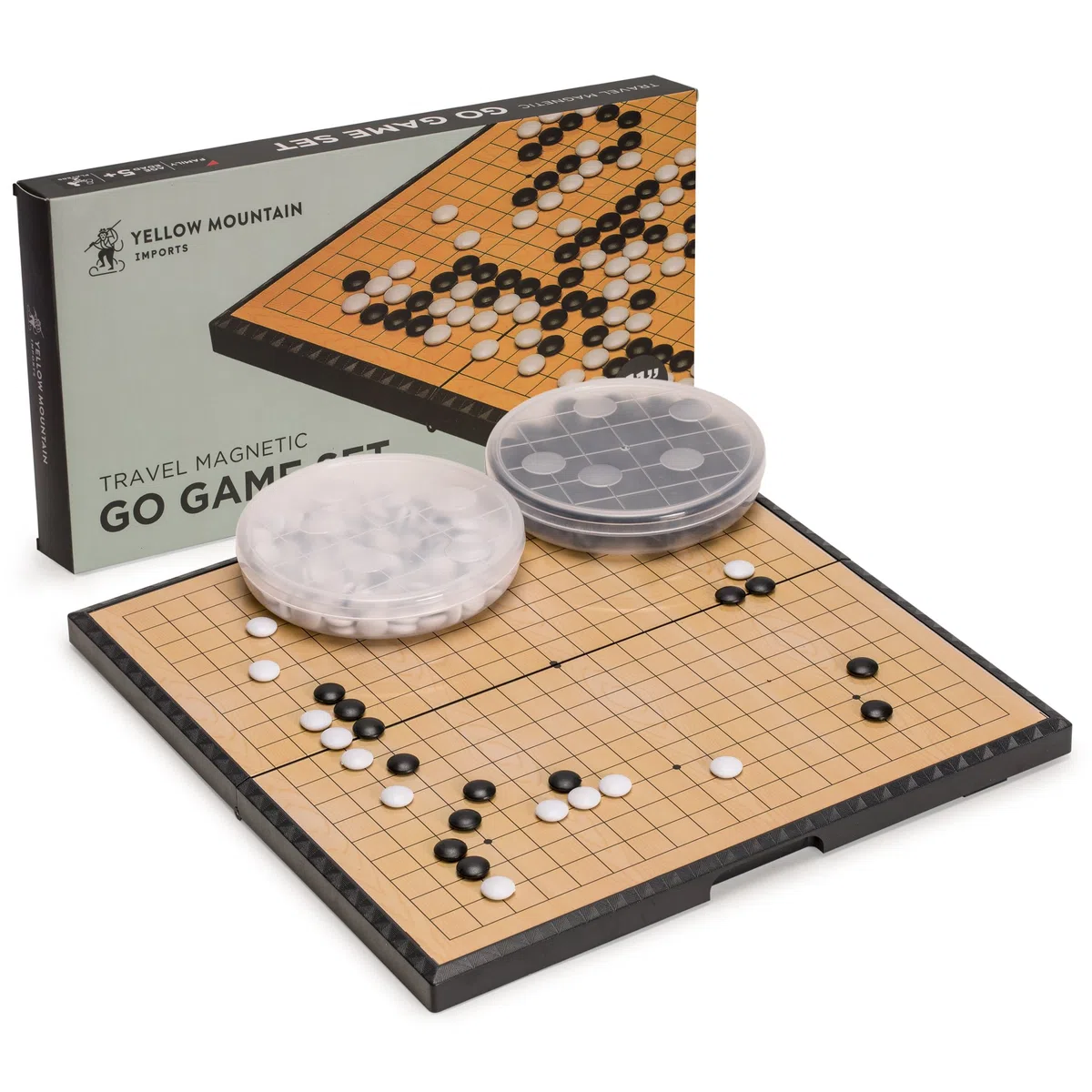 Yellow Mountain Imports Plateau de Jeu de Go Magnétique 19 x 19 (28 Centimètres) avec Pierres Convexes Uniques - Ensemble Portable et Prêt au Transport