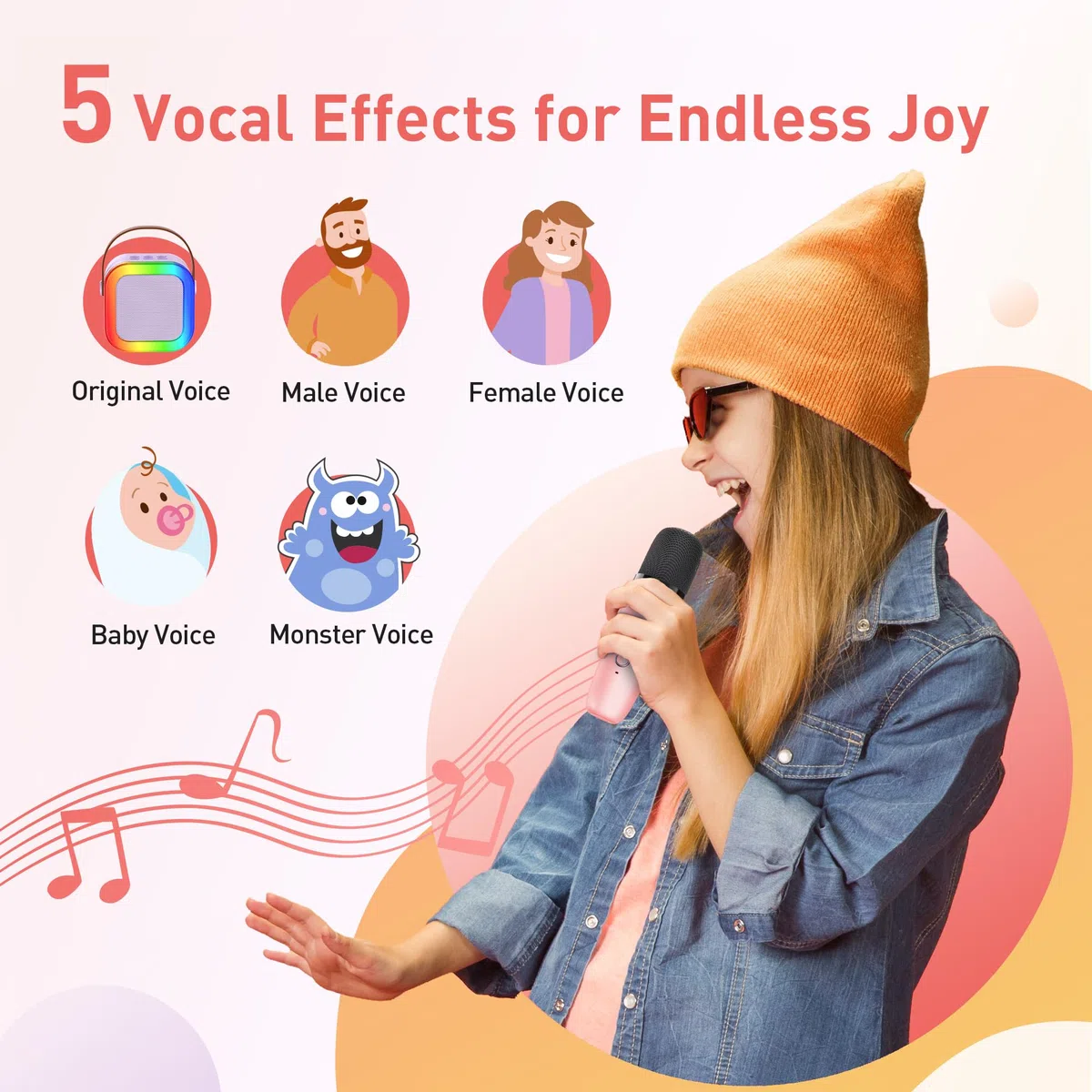 Ankuka Micro Karaoke Enfants avec 2 Micro sans Fil, Jouet Fille Karaoké 3-12 Ans Micro Enfant, Karaoké Bluetooth Portable avec Changement de Voix Magique et Lumière LED. (Rose)