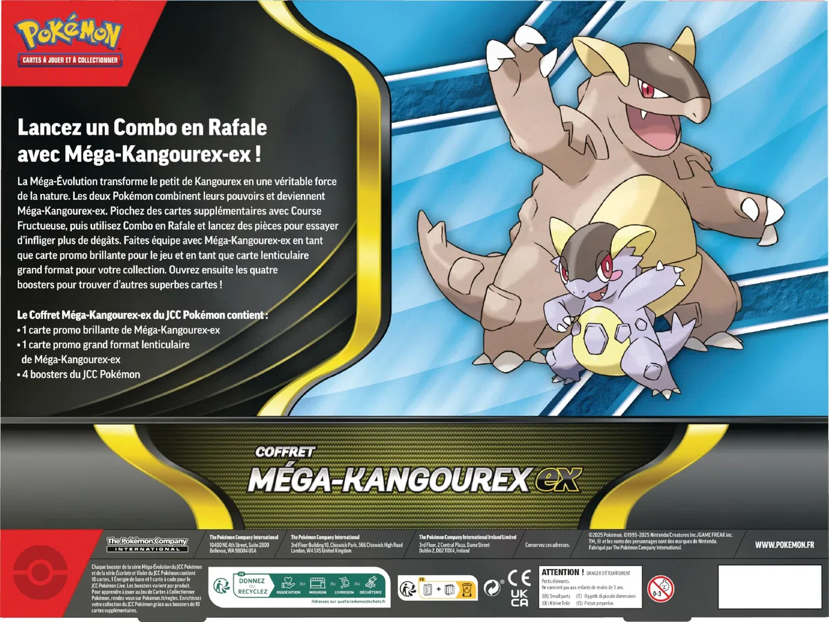 Pokémon : Coffret Méga-Kangourex-ex (1 Carte Promo Brillante, 1 Carte Promo Grand Format lenticulaire et 4 boosters) du JCC Pokémon