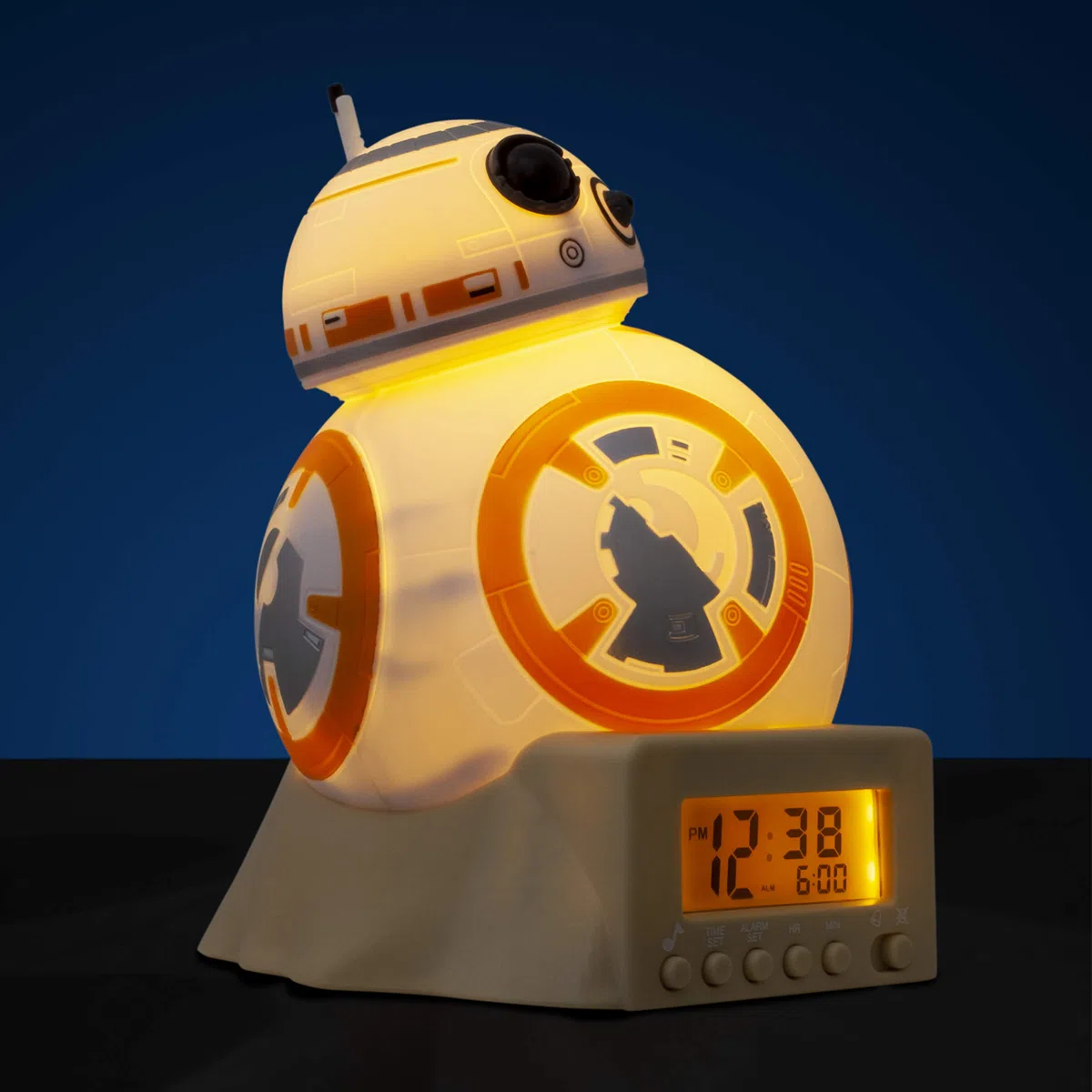 BulbBotz Réveil veilleuse avec Sons du Personnage pour Enfant Star Wars 2021395 BB-8, Plastic, Orange, 14 cm