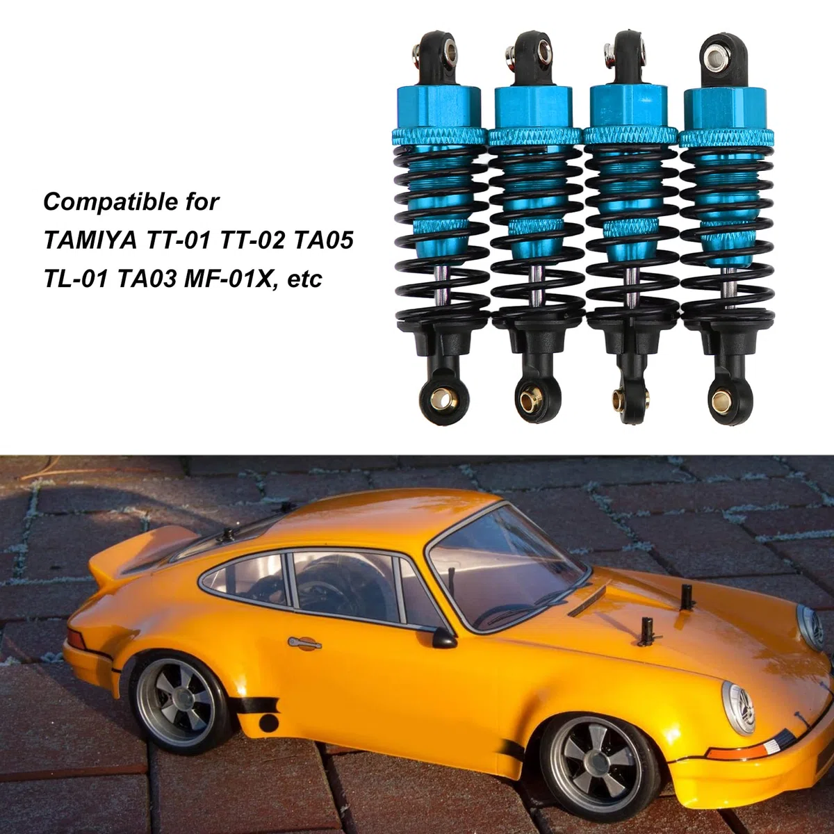 Lot de 4 Amortisseurs RC, Ensemble D'amortisseurs à Huile RC Réglables en Alliage D'aluminium pour Tamiya TT-01 TT-02 TA05 TL-01 TA03 MF-01X (Bleu)