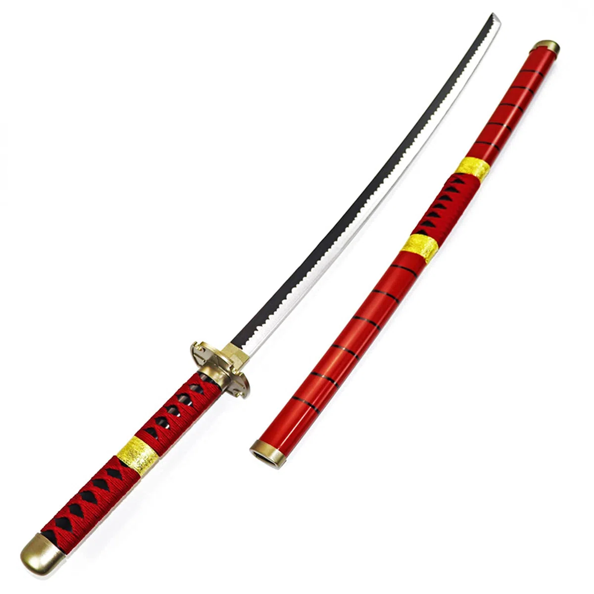 Samurai Ninja Wooden Sword Arme, Anime Noir Samurai Roronoa Zoro Cosplay Katana Couteau Jouets pour Adolescents,Rouge