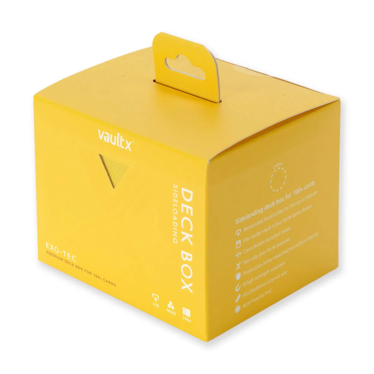 Vault X Boîte Ouverture latérale modulaire Exo-Tec pour plus de 100 cartes JCC, couvercle magnétique amovible, compatible avec les cartes Commander et Standard (Jaune)