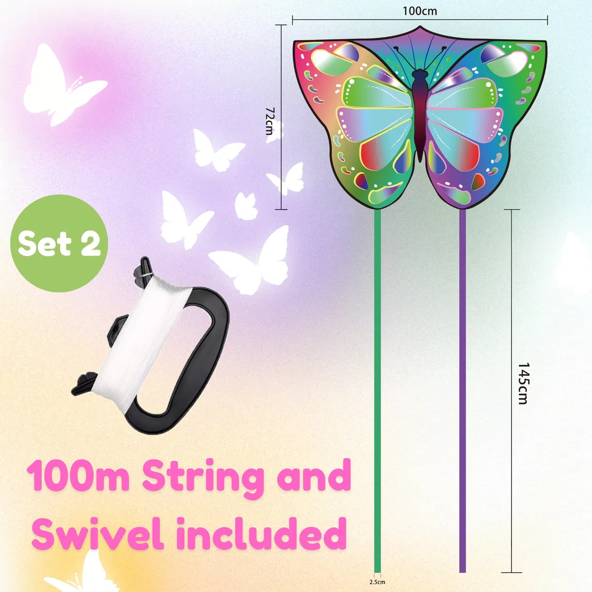 Lubibi Lot de 2 cerfs-volants papillon pour filles, 3 à 6 ans, plastique, multicolore, facile à voler, excellent cadeau