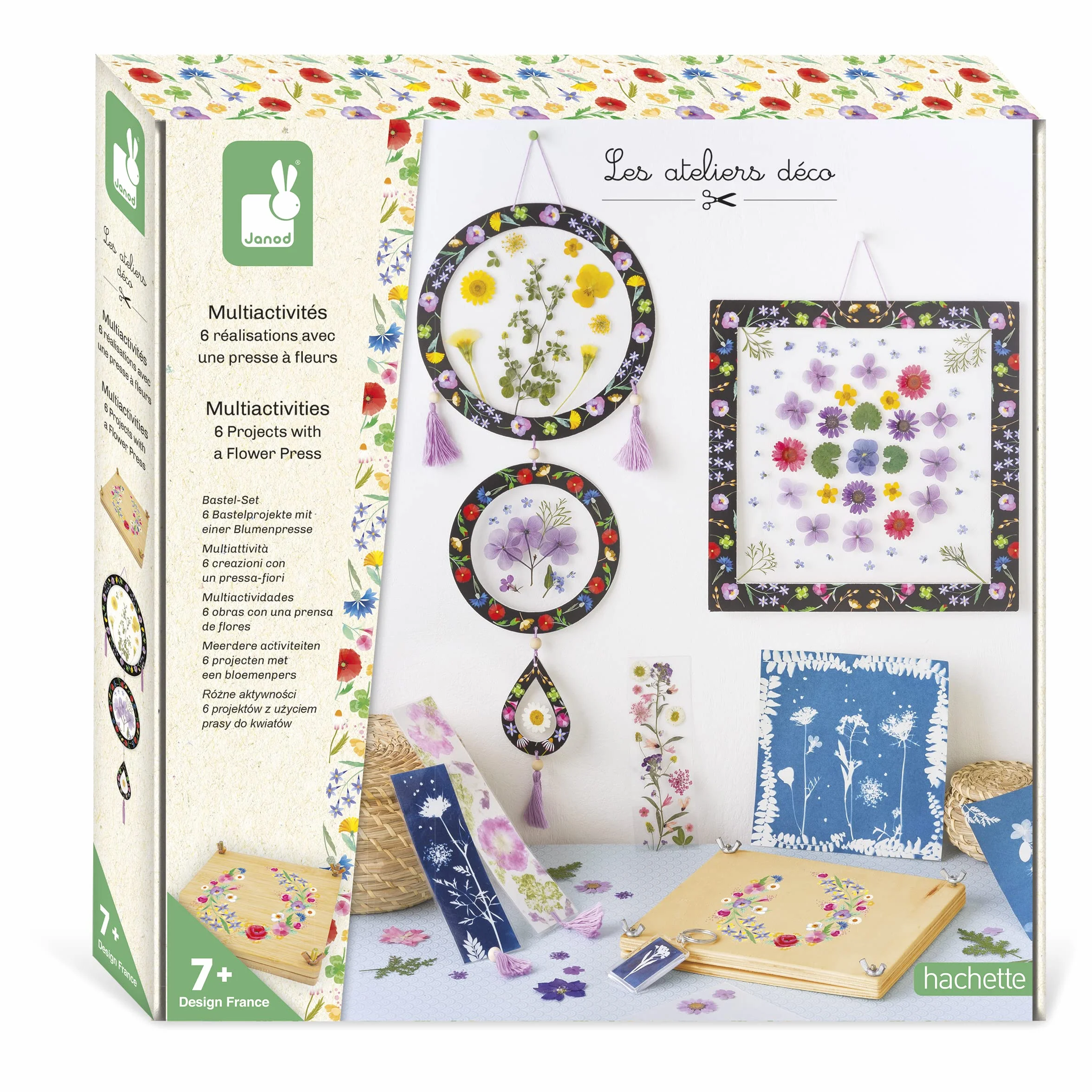 Janod - Kit Presse à Fleurs Enfant - 6 Activités à Réaliser - Les Ateliers Déco - Kit Loisir Créatif Enfant - Motricité Fine et Concentration - Dès 7 Ans, J07879