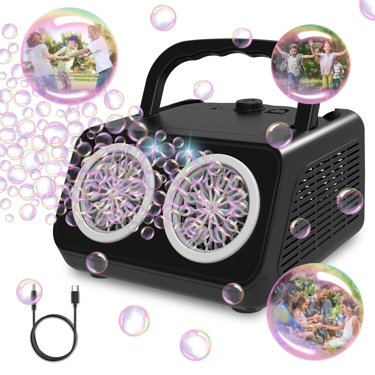 Panacare machine à bulles professionnelle,machine à bulles portable 20000+bulles/minute, 26trous de bulles/eau à bulles gratuite incluse, jouet à bulles pour enfants/mariage/anniversaire/fête de Noël