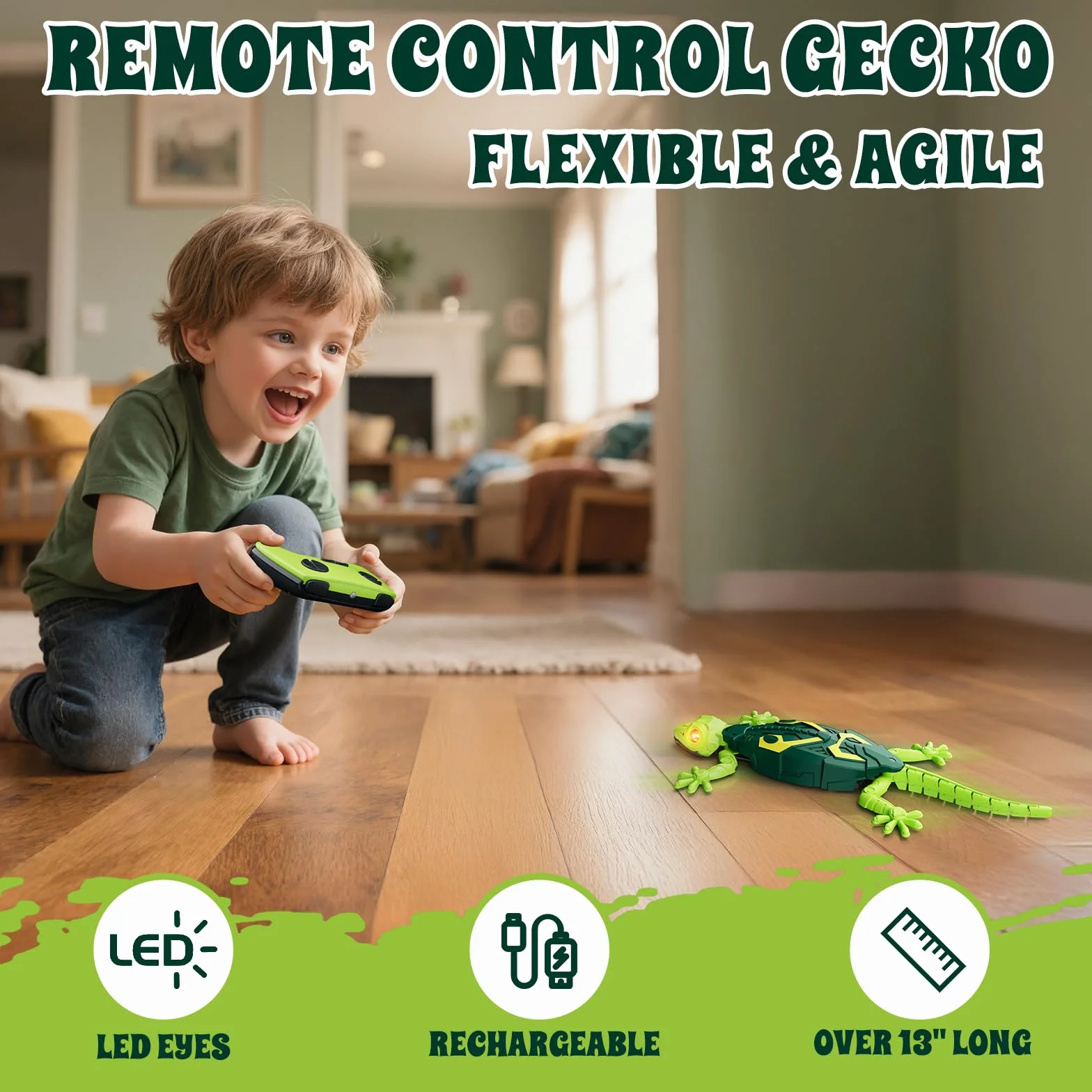 HYES Gecko Crawler Mural, Caméléon Crawling à distance, télécommande murale Gecko avec yeux lumineux, robot Lizard réaliste, jouet cadeau pour enfants, garçons, filles 3, 4, 5, 6, 7, 8