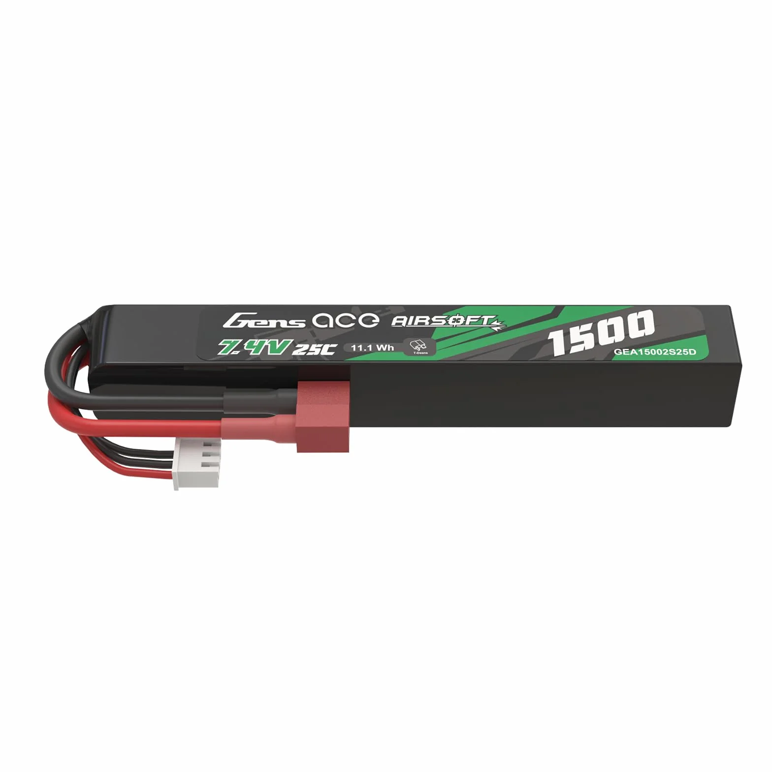 Gens Ace 2S 7,4V 1500mAh 25C Batterie LiPo avec Connecteur T-Plug (Deans), Batterie Rechargeable pour Modélisme et Loisirs, Format Stick Long