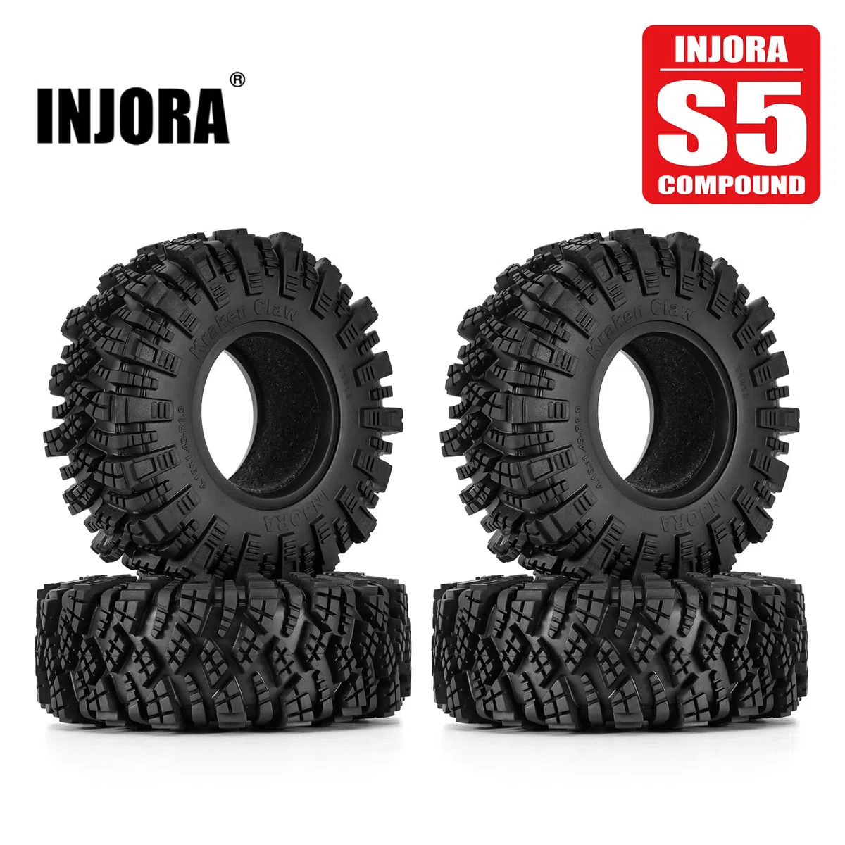 INJORA Pneus Mud Terrain 1.9" Kraken Claw - 106 * 38 mm pour SCX10 Pro TRX4 FCX10 1/10 RC Crawler Upgrade