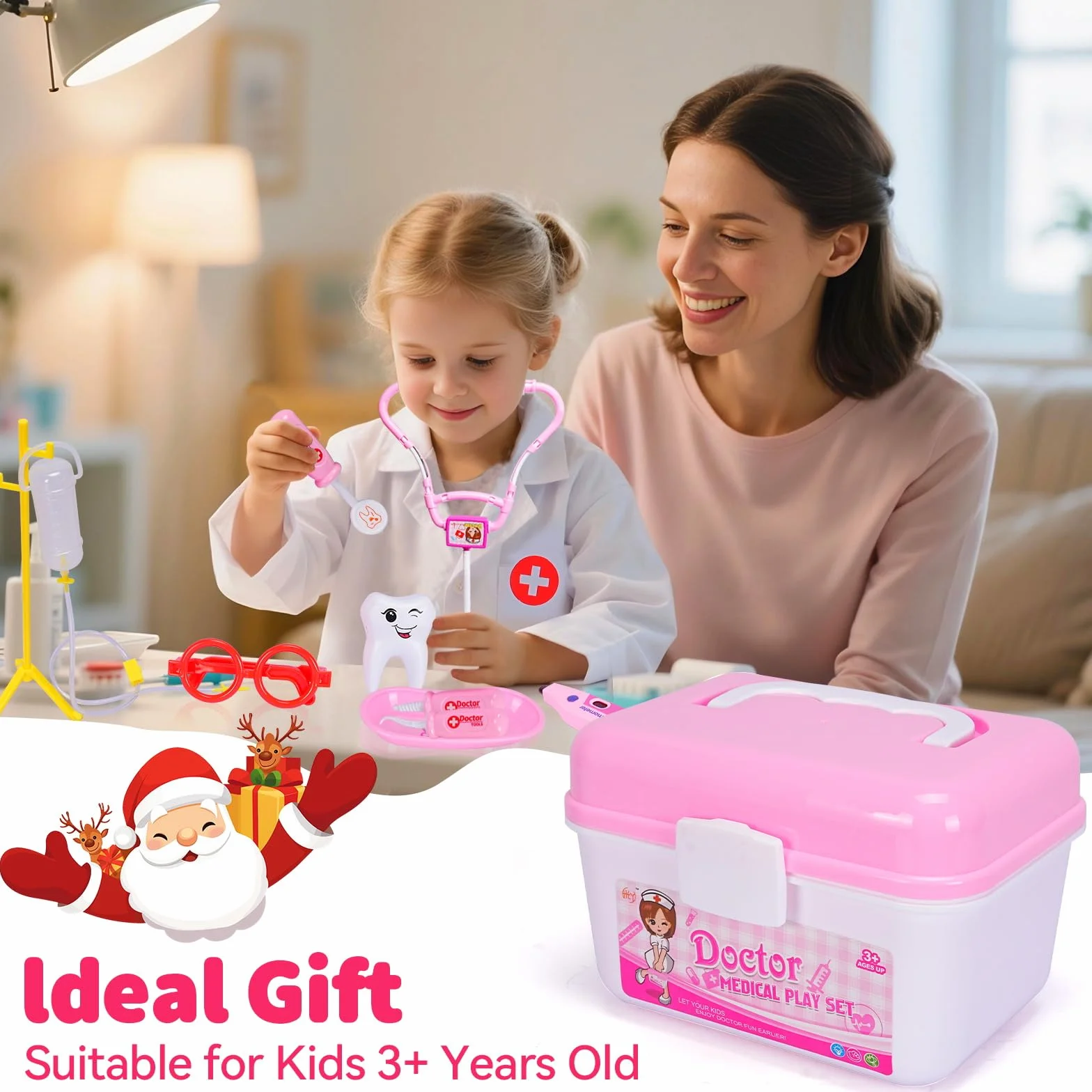Malette Docteur Enfant,Kit de Médecin Jouets,Kit de Médecin Déguisement de Docteur Enfant,Trousse Docteur,Jeu d’Imitation,Cadeau pour Enfants Garcons Filles,Lumières et Sons