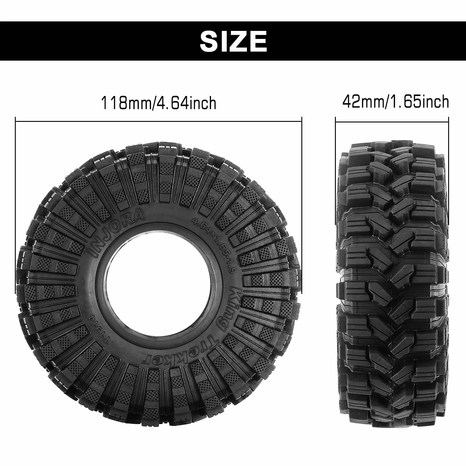 INJORA 1.9 Pneus Tout Terrain King Trekker S5 pour TRX4 SCX10 Amélioration RC Crawler 1/10 (118 * 42mm)