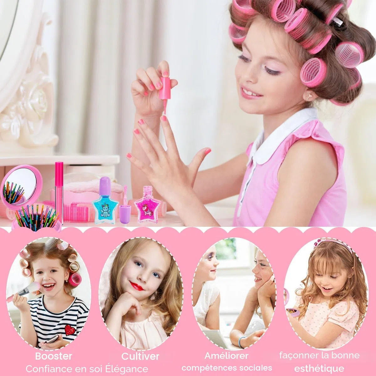 Maquillage Enfant Jouet, 38pcs Lavable Malette, Coffret Makeup Set pour Filles, Cadeau de Noël d'Anniversaire pour 4-10+ Ans