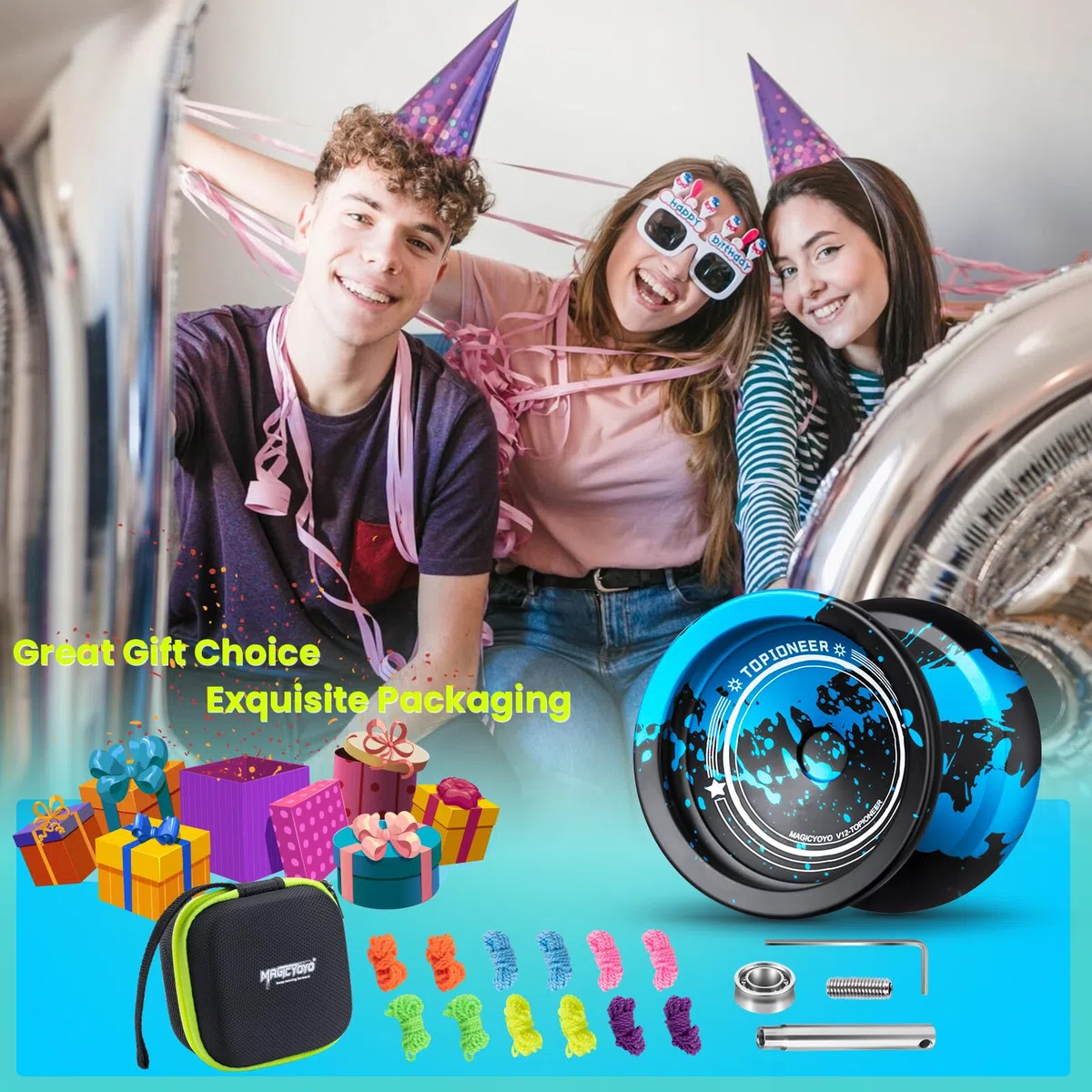 Yoyo JoJo V12 réactif pour enfants de 8 à 12 ans ou plus, Finger Spin Tricks, Yoyo inresponsive pour les professionnels, avec 12 cordes et accessoires complets