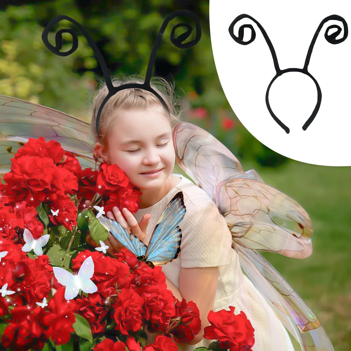 Lot de 6 serre-têtes d'antenne papillon abeille insectes - Accessoires de costume pour fêtes d'Halloween