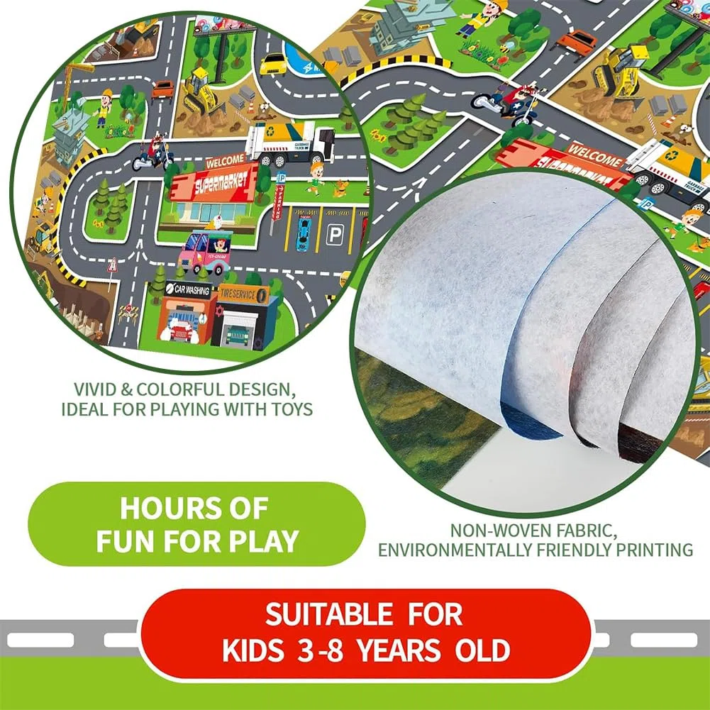 Tapis de Jeu pour Voiture, Antidérapant Tapis de Route Tapiss de Rue Tapiss de Jeu 3D pour Enfants Tapisvoiture Plan de Ville Antidérapants pour Chambre à Coucher et Salle (80 x 50 cm)
