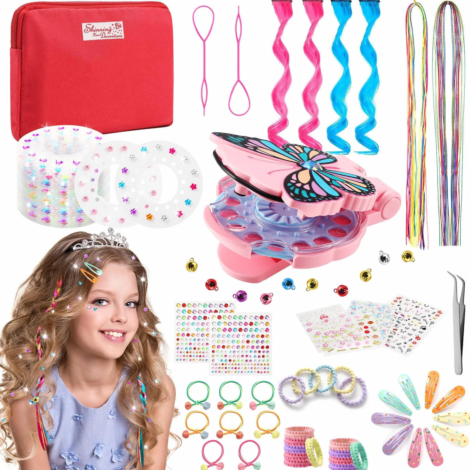 SEMKOTREE Machine à Strass pour Cheveux avec 630 Gemmes et Extension, Hair Bedazzler, Bijoux Paillettes Diamond Styler Kit, Cadeau Fille 6 Ans