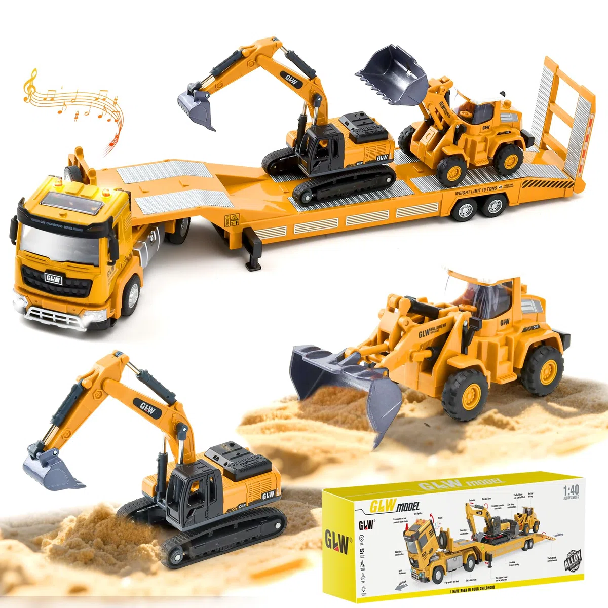 Chantier Jouet Enfants, Camion Transporteur de Petites Voitures avec Excavatrice Bulldozer, Transporteur Véhicule, Camion Dépanneuse Enfant, Jeux Voiture Garçon pour Garçon 3 4 5 6 7 Ans