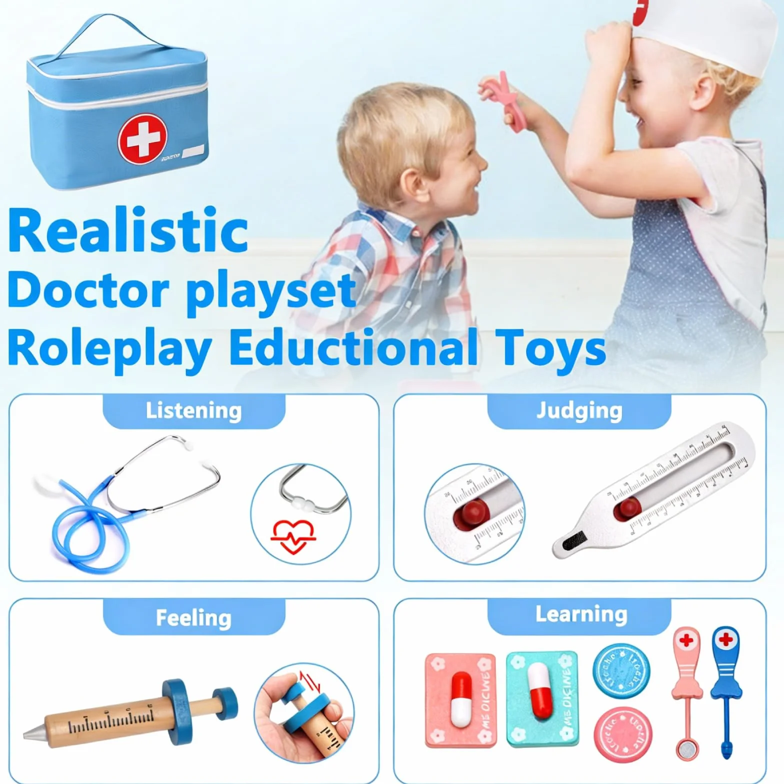 Malette Docteur Enfant, avec Véritable Stéthoscope, Thermomètre, Blouse de Médecin et Sac de Médecin Portable, Malette Docteur Enfant pour Fille Garcon 3+ Ans, Jouet Enfant 3 4 Ans