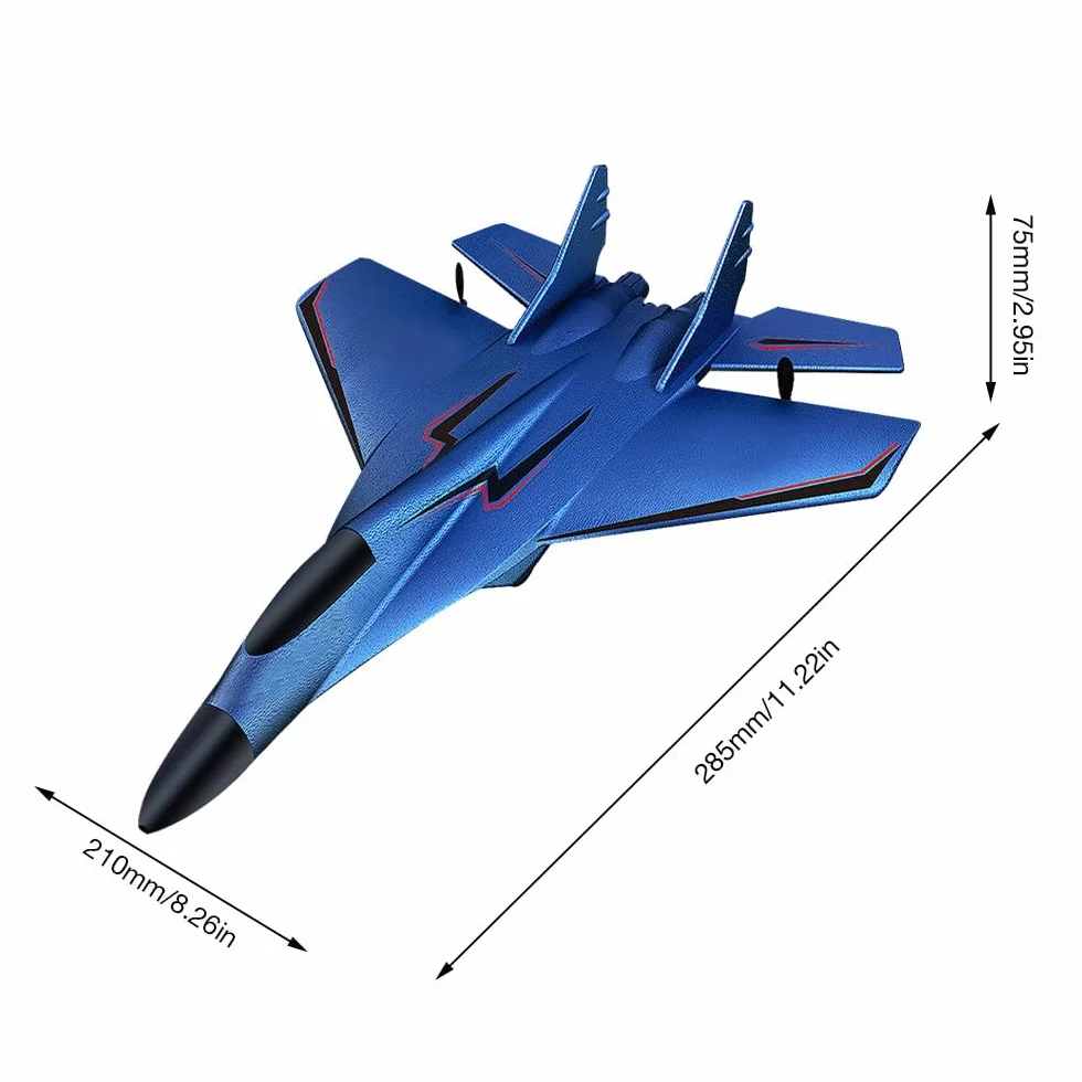 Avion Télécommandé 2,4 GHz de Chasse, 2 CH Radiocommandé, RC Jouet, Planeur Volant pour Enfants, Débutants (Bleu)
