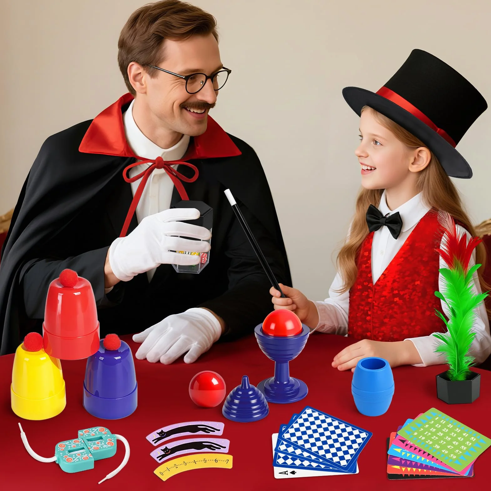 DINORUN Magie Jeux-Coffret Magie Enfant avec Chapeau Magique & Instructions & Déguisement de Magicien pour Enfants – Jeu de Rôle, Cadeaux Enfant 6 7 8 9 10 11 12 Ans