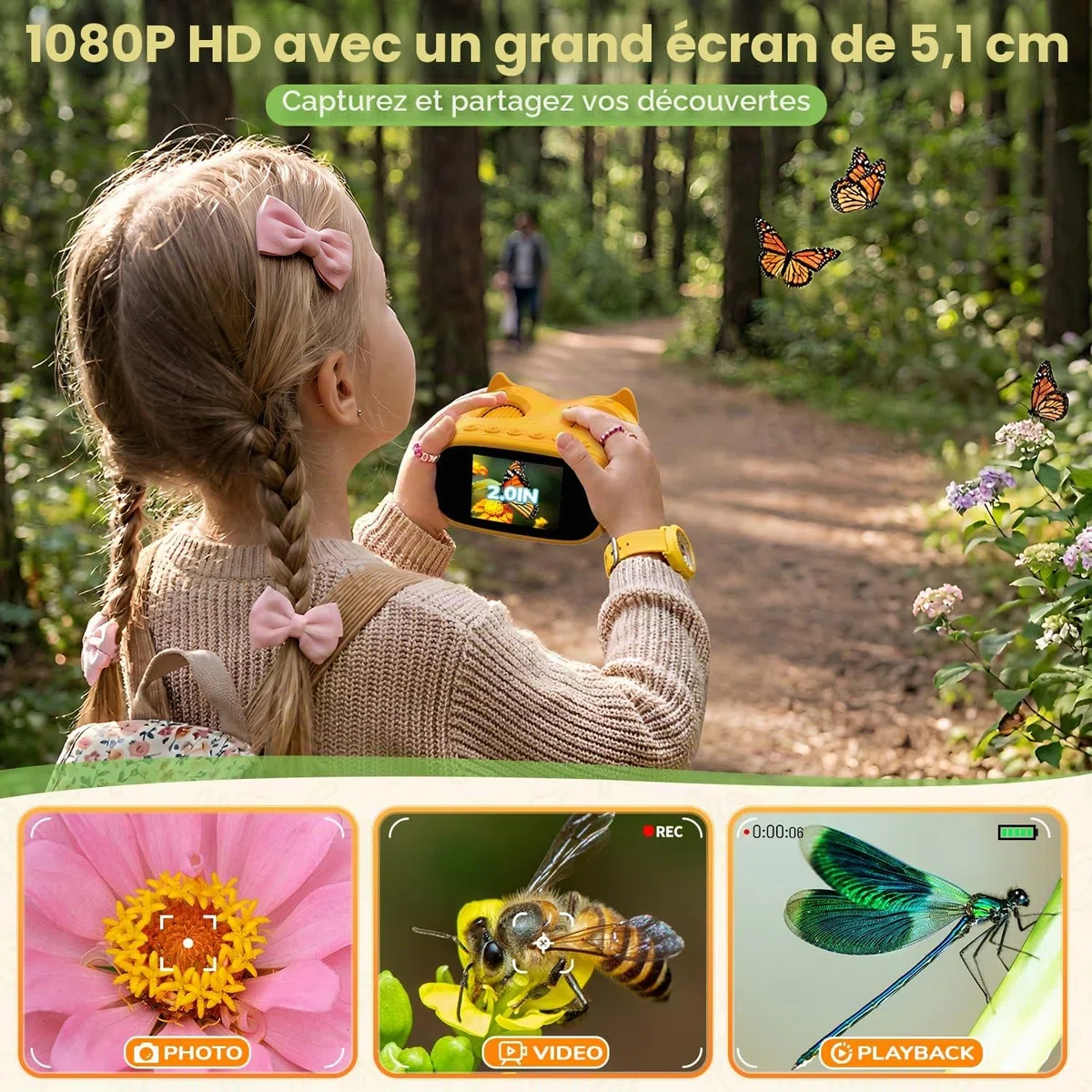 Microscope numérique portable BNISE pour enfants 1000X : kit 2 en 1 avec microscope et télescope pour enfants avec écran IPS de 2,0 pouces - Jouets STEM, cadeaux d'anniversaire pour filles, garçons