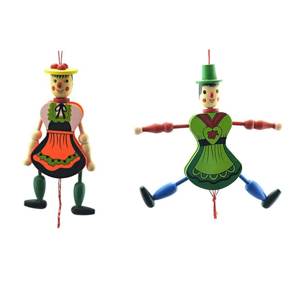 Marionnette à Tirer en Bois, Jouets de Poupée, Décorations Amusantes à Suspendre pour Enfants et Adultes, Lot de 4, 18 Cm, Couleur Aléatoire, Ornement de Mode Classique pour Arbre et Mur