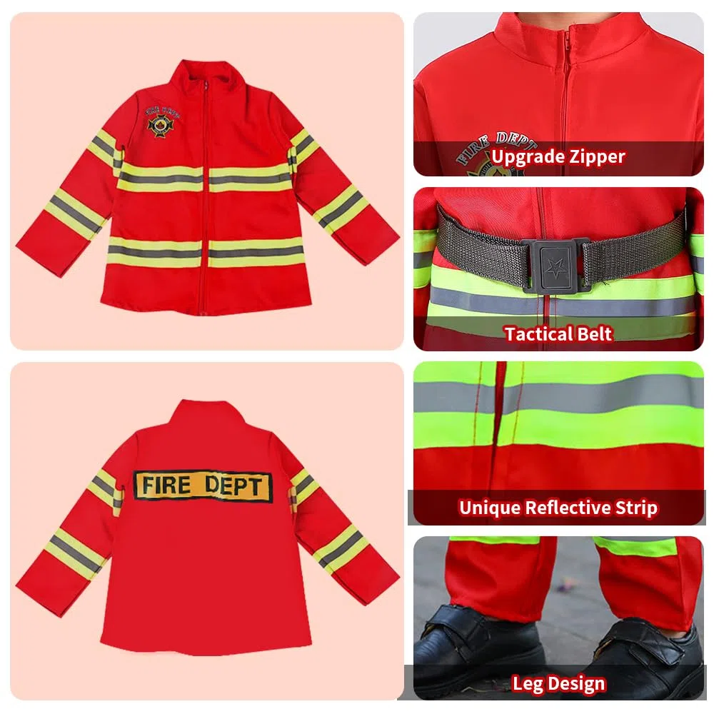 Costume de Pompier, 12pcs Jouet pour Enfants de 3 à 5 Ans pour Les Fêtes Costumées, L'éducation Aux Exercices D'incendie, Noël et le Jeu de Rôle à La Maison (110 cm)