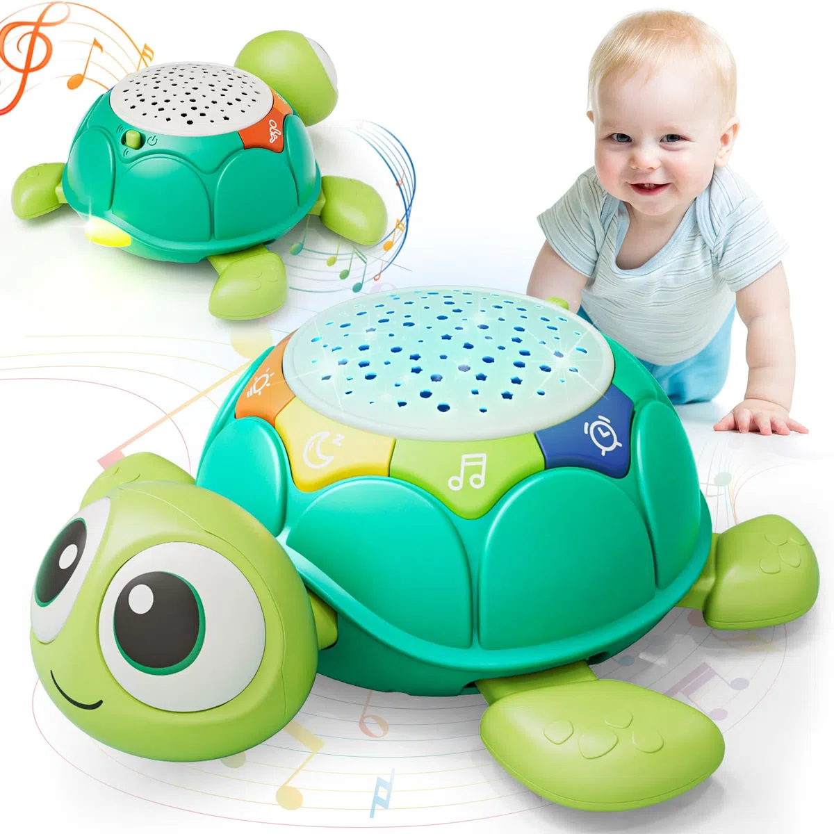 Lehoo Castle Jouets Bébés 1 an, Tortue Musicaux Jouet à Ramper avec Musique et Lumières, Cadeau pour Nouveau-né 3-6-9-12 Mois, Idée de Cadeau d'anniversaire pour Bébé
