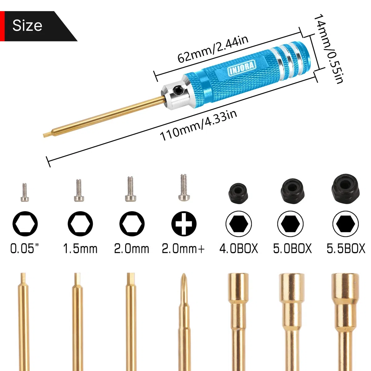 INJORA 7 Couleurs Poignée Courte Hex Tournevis Nut Driver Tool Kit pour 1/18 1/24 RC Mini Crawler Voiture TRX4M SCX24 FCX24 FCX18