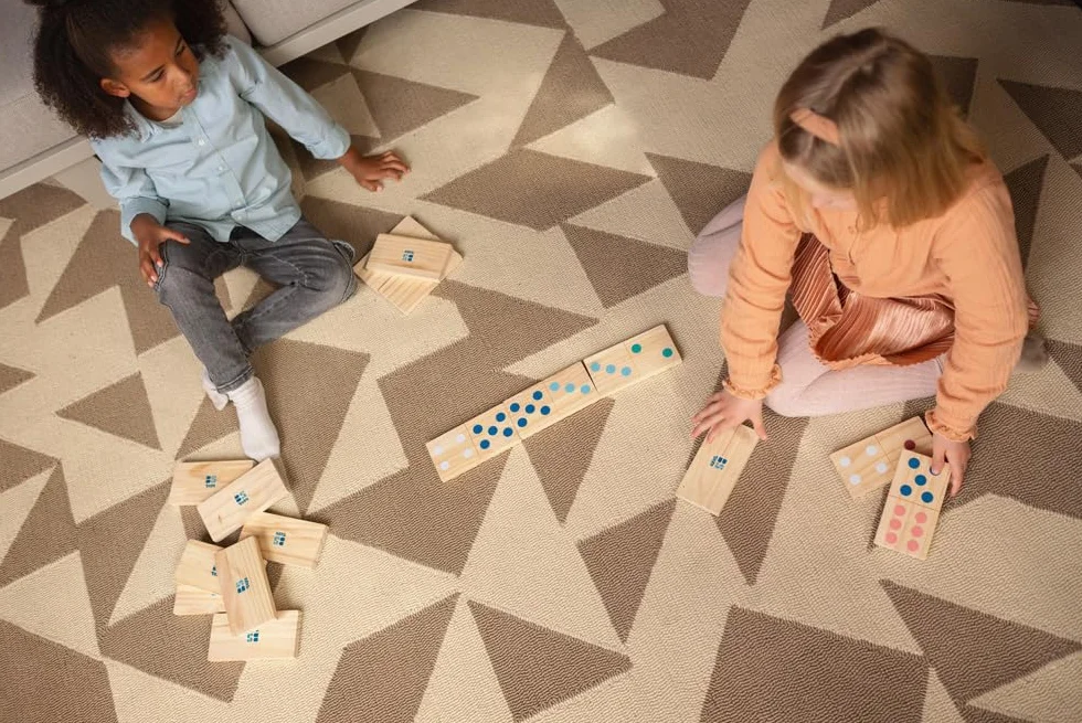 BS Toys Dominos En Bois De Couleur GA278 - Jeu De Dominos En Bois - Jeu D'Intérieur Et D'Extérieur - Jeu En Bois Pour Enfants - Dominos Extra-Large - 28 Pièces - 18 X 7,5 X 1,5 cm