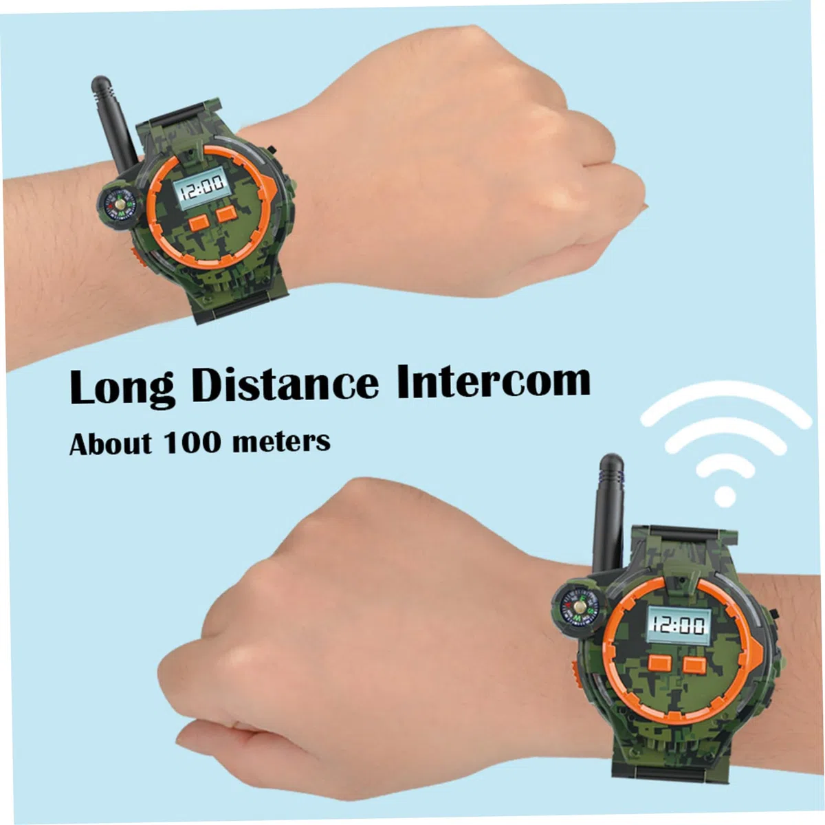 1 paire de talkies-walkies rechargeables USB pour enfants, montre talkie-walkie bidirectionnelle longue portée avec boussole, lampe de poche et heure et date réglables, équipement camping portable