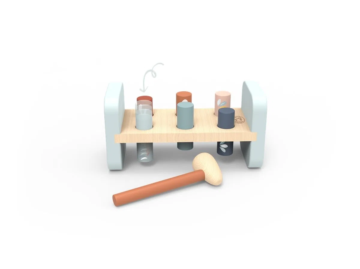 Speedy Monkey Banc à Marteau, 21,7 x 9,5 x 11 cm, Multicolore, Jouet en Bois pour Enfants, détails soignés, Excellente idée Cadeau