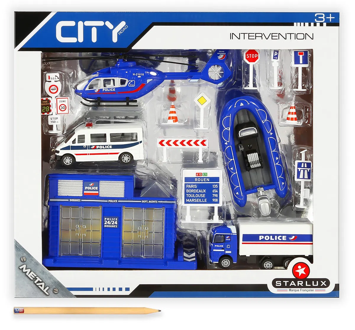 STARLUX – Coffret de Petites Voitures de Police avec Poste de Douane, hélicoptère de Police, Zodiac et Panneaux Routiers – Jouet Enfant 3 Ans et Plus - 806102