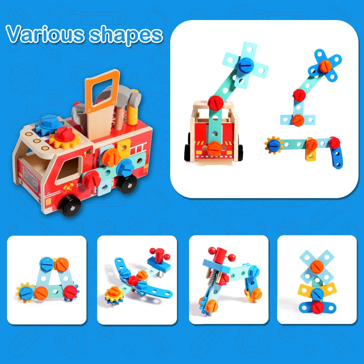 Jouets Montessori pour Les Enfants de 2 3 4 5 Ans,Coffret d'Outils en Bois Jouet de Voiture,Développe la Motricité Fine et la Créativité,Idée Cadeau d'anniversaire